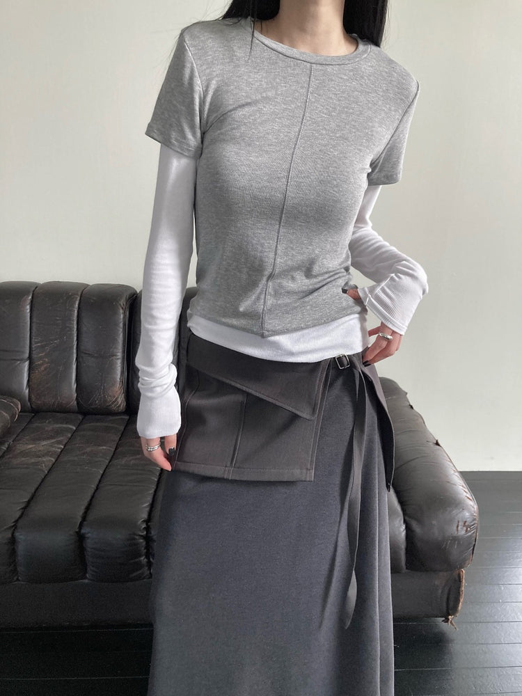 撞色層次感假兩件上衣