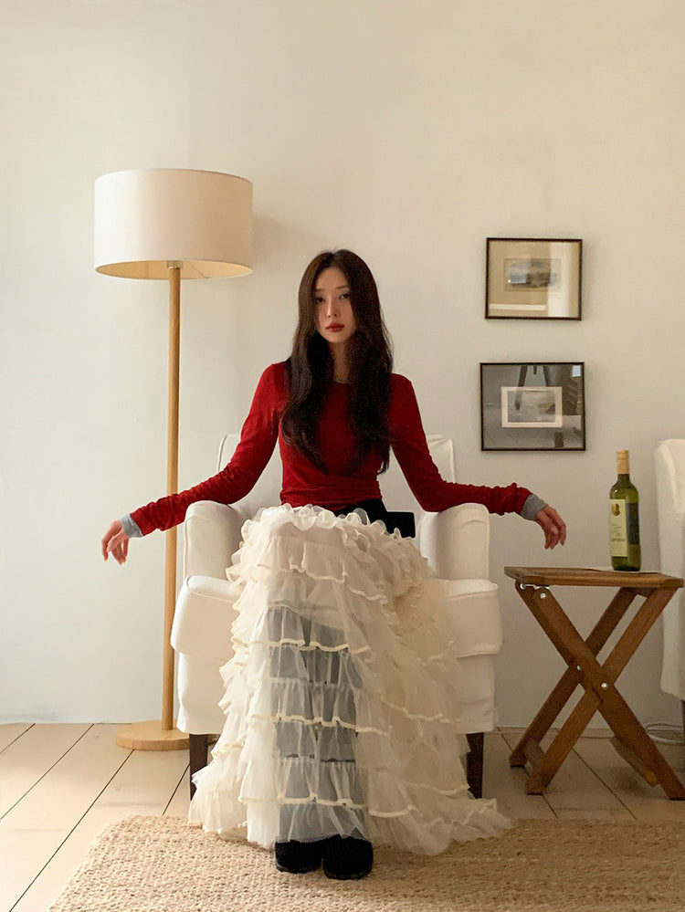 極美透紗蛋糕層次感及踝裙