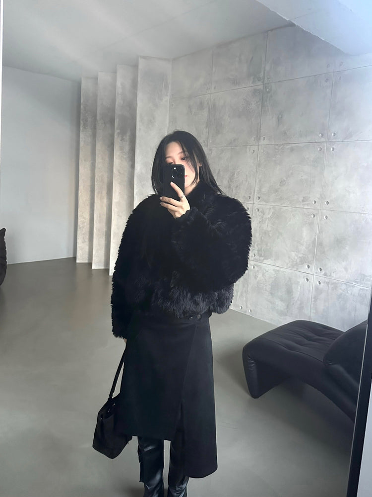 交疊側開叉不對稱細節裙