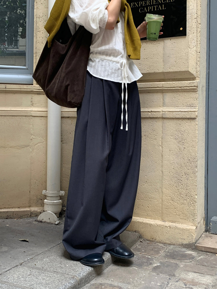 高質雙壓褶口袋細節直褲
