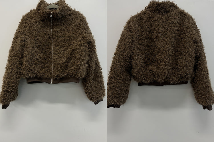 立領毛毛質感修身外套