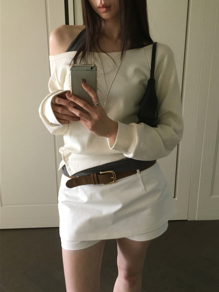 美肩撞色掛脖兩件式上衣