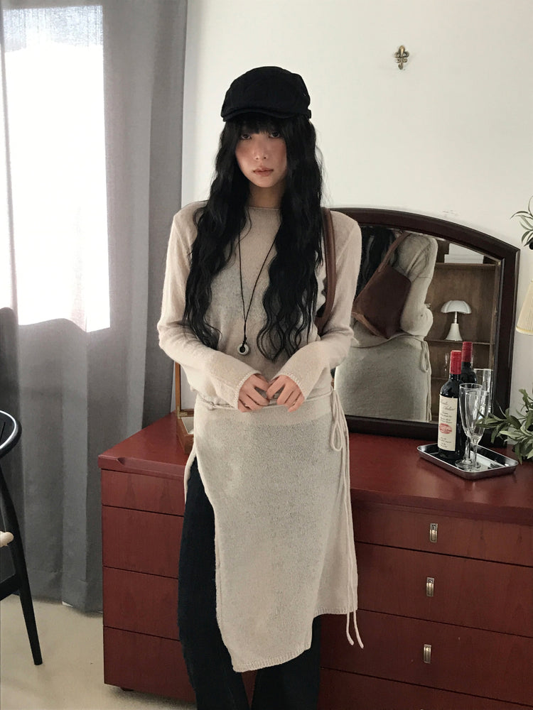 微透膚羊駝毛船領針織上衣