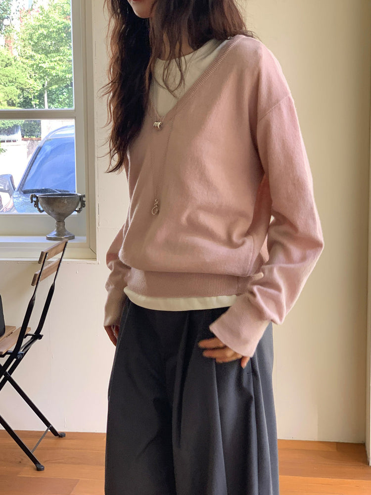 羊毛基礎束口針織上衣