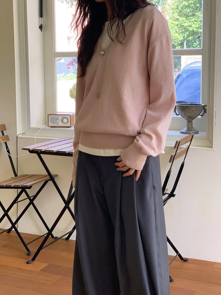 羊毛基礎束口針織上衣