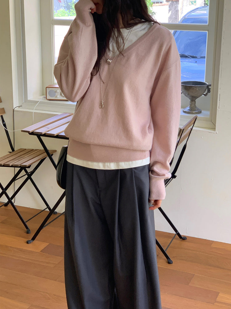 羊毛基礎束口針織上衣