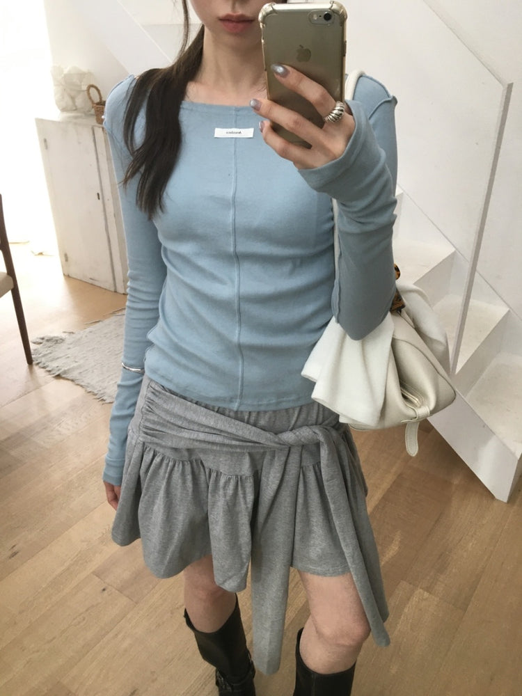 美色船領標籤骨線細節上衣