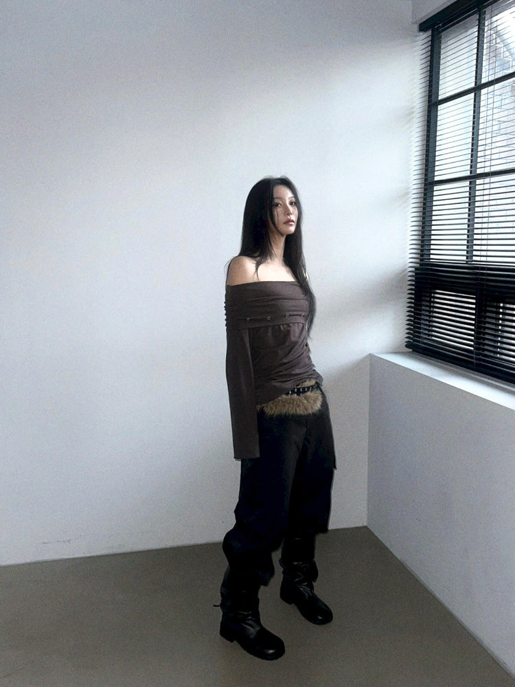 混色毛鐵扣細節腰帶