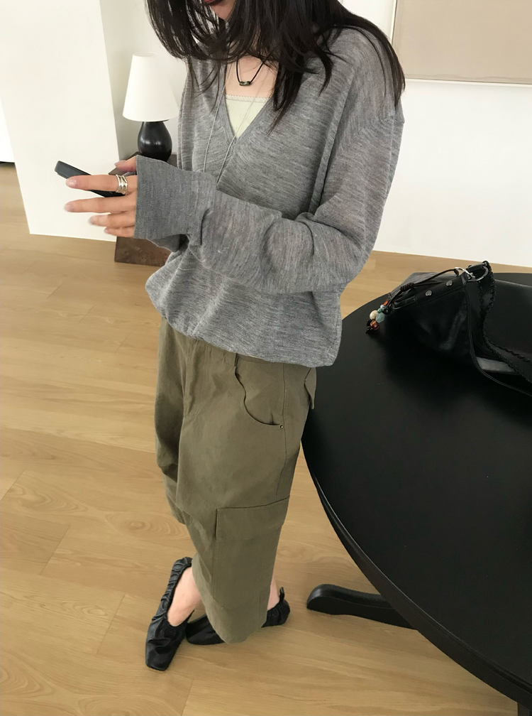 透膚深V針織上衣