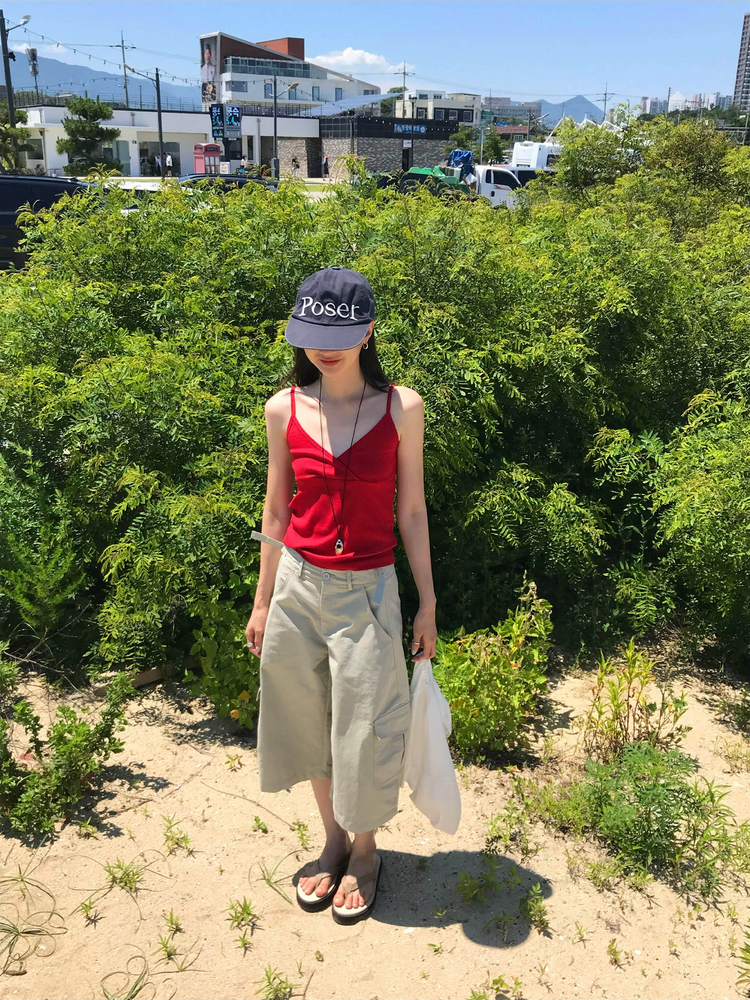 美色細帶交疊背心