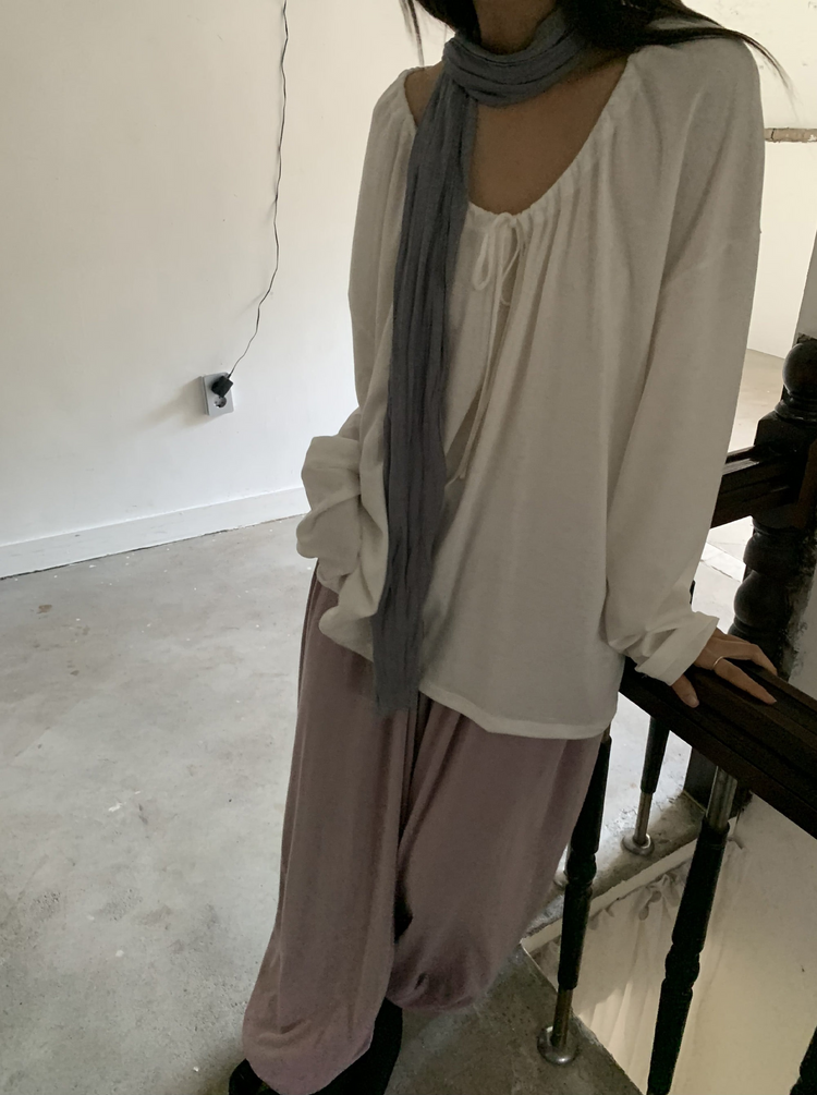 美肩抽繩寬鬆休閒上衣