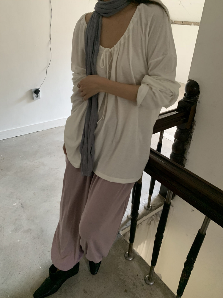 美肩抽繩寬鬆休閒上衣