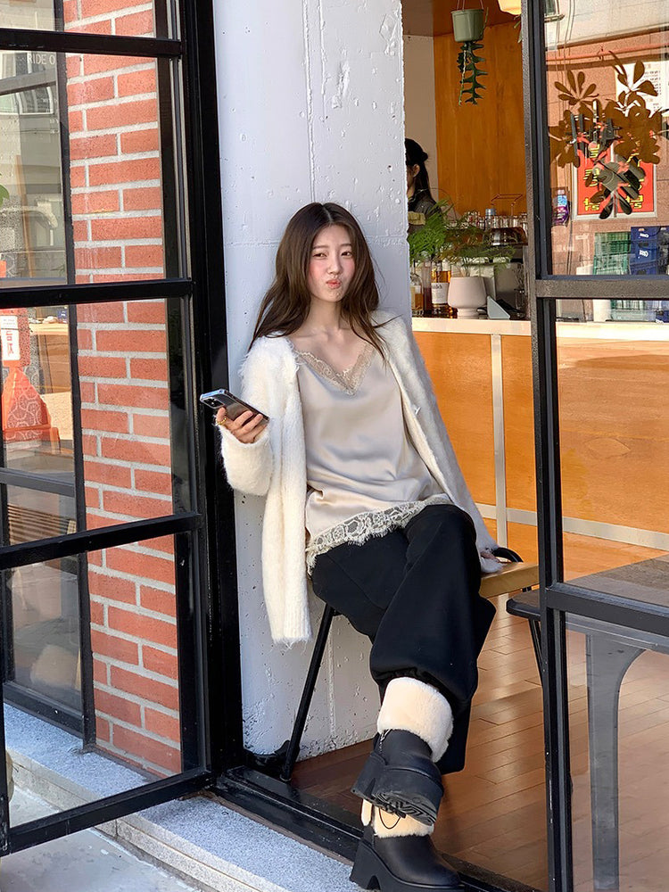 毛感細節排鈕寬鬆針織外套