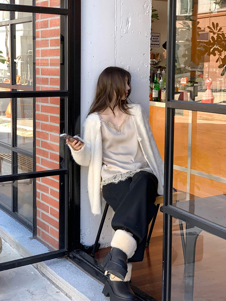 毛感細節排鈕寬鬆針織外套