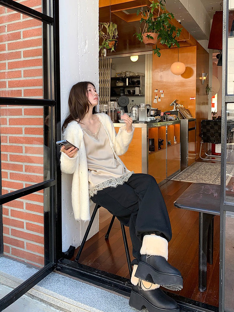 毛感細節排鈕寬鬆針織外套