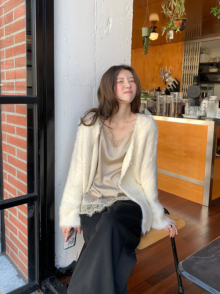 毛感細節排鈕寬鬆針織外套