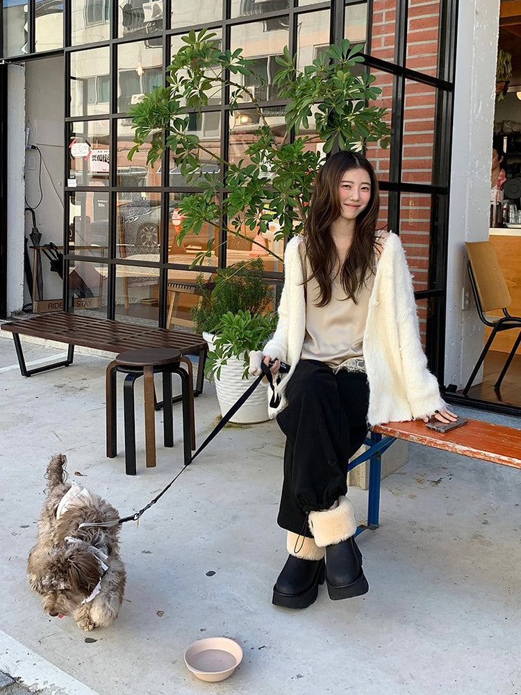 毛感細節排鈕寬鬆針織外套