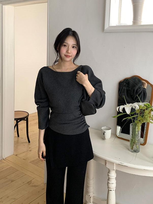 側綁帶細長腿假兩件裙褲