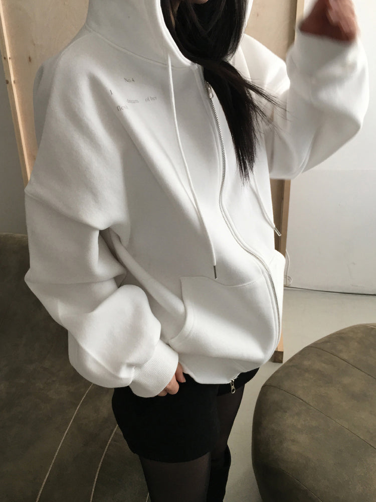 印花細節雙拉鏈連帽外套