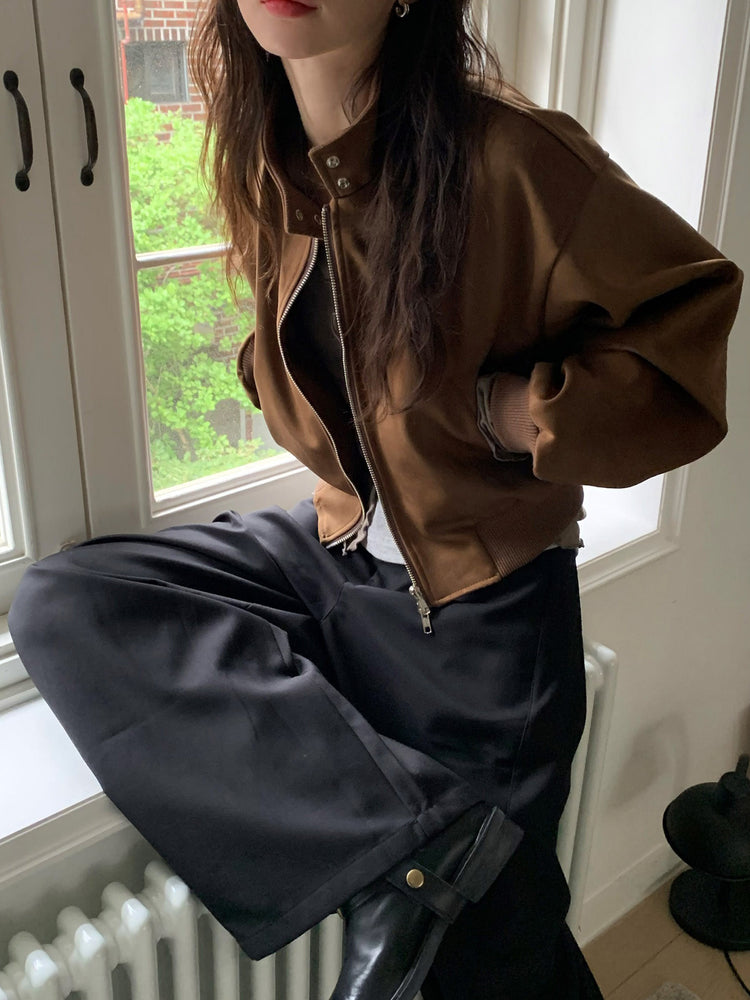 側壓線弧形細節廓形西褲