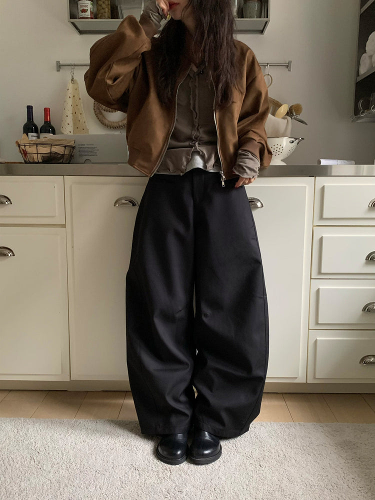 側壓線弧形細節廓形西褲