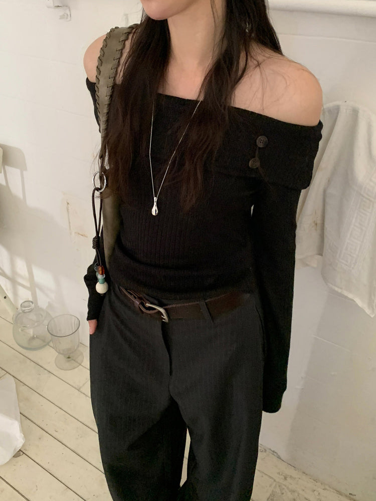 Fw ver.條紋側壓褶細節直褲