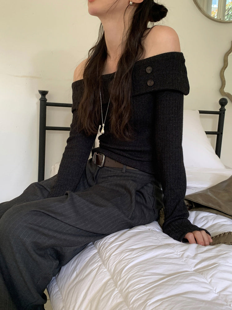 Fw ver.條紋側壓褶細節直褲