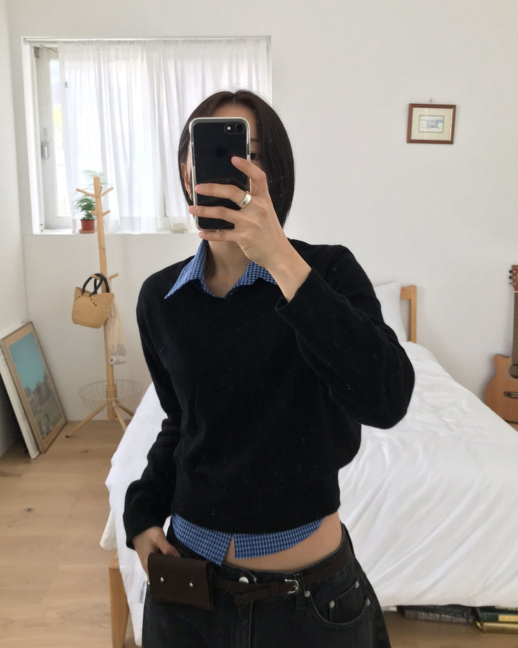 復古亮色格紋細節修腰襯衫