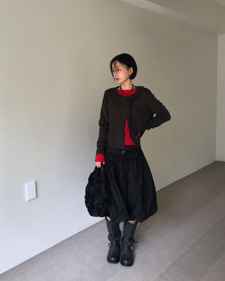 寬腰頭泡泡中裙