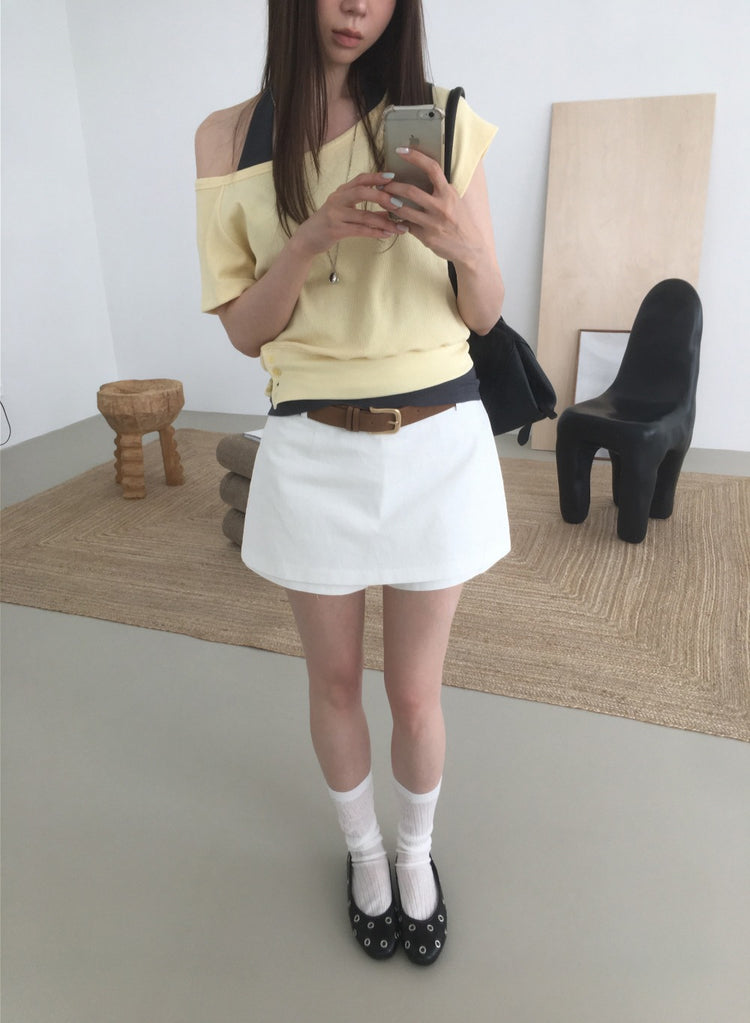S/S 美肩撞色掛脖兩件式上衣