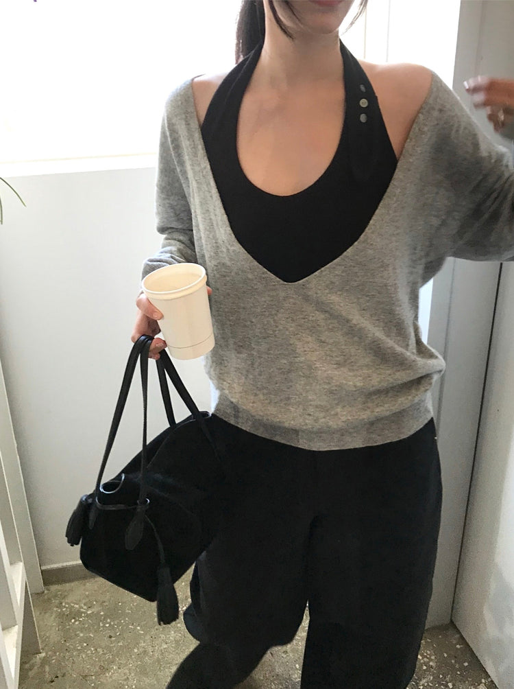 掛脖扣鈕細節背心