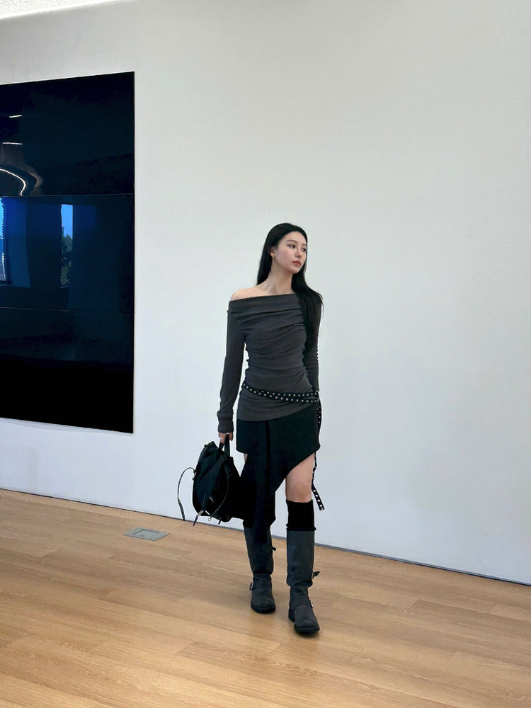 不規則下擺扣鈕短裙