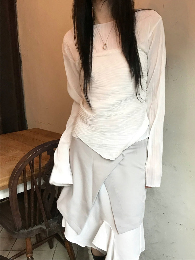 壓褶紋理三角巾兩件式上衣