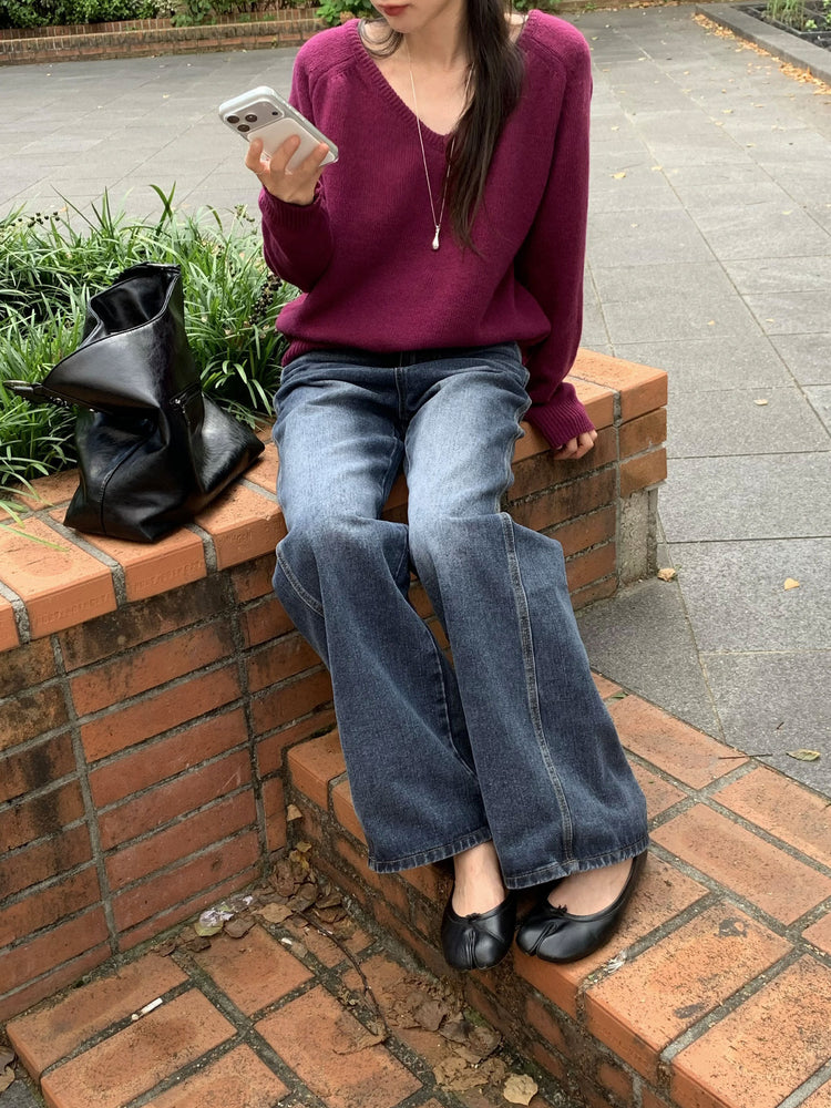 復古美刷色側前壓線細節牛仔褲