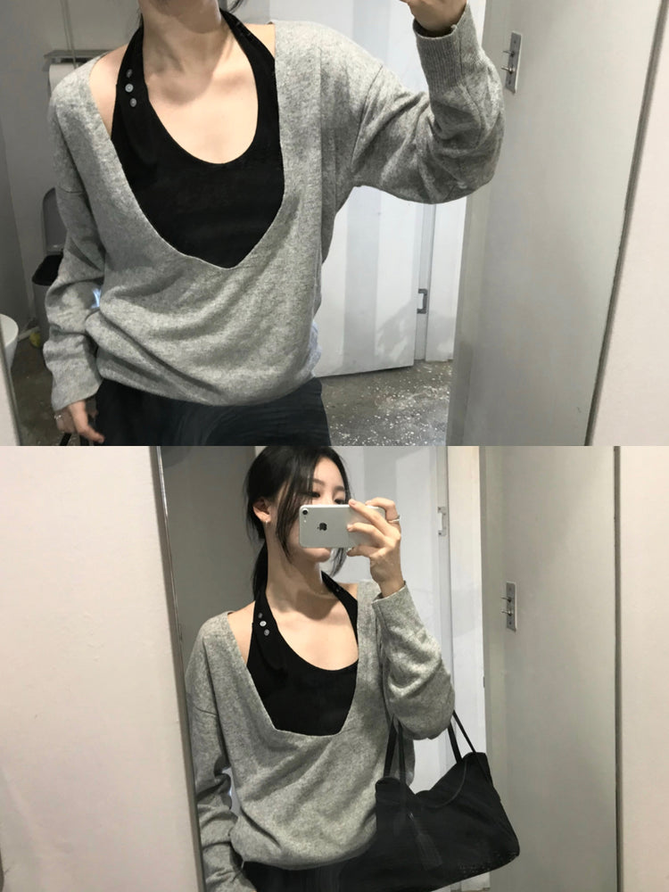 掛脖扣鈕細節背心