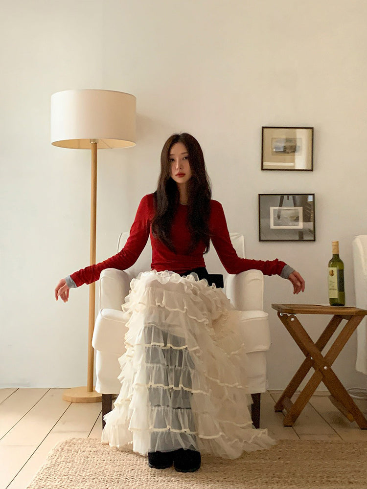 極美透紗蛋糕層次感及踝裙