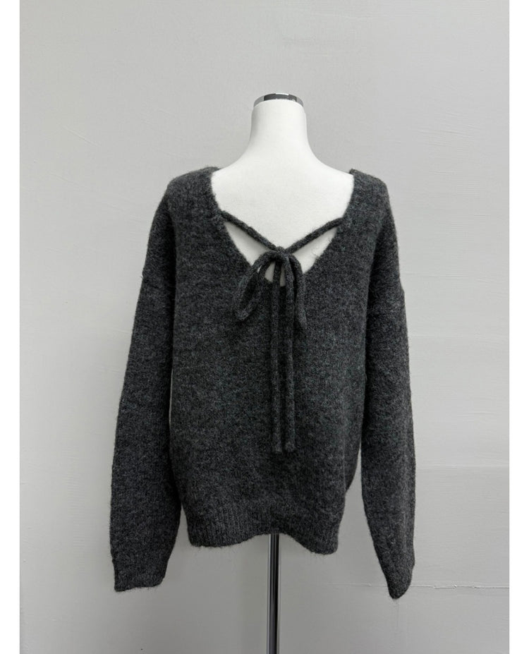 美背V領綁帶細節毛衣