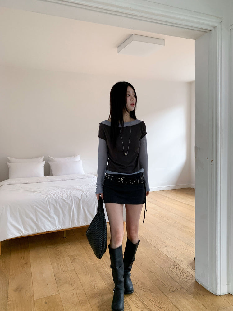 撞色層次感兩件式上衣