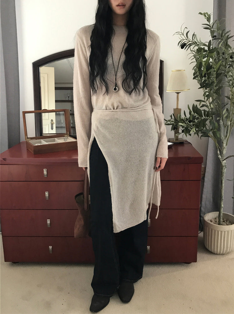 微透膚羊駝毛船領針織上衣