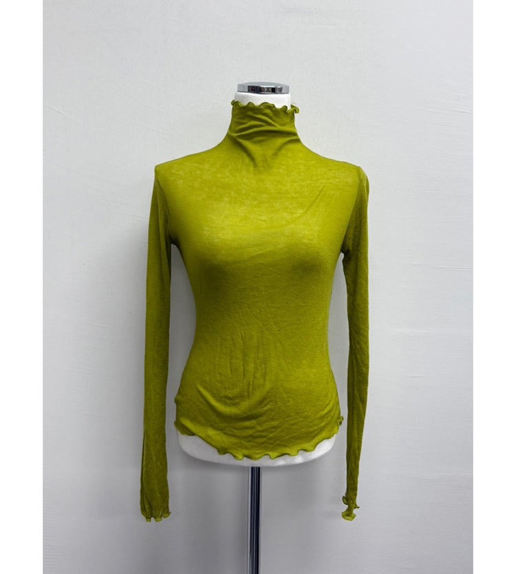 美色微透捲邊細節修身上衣