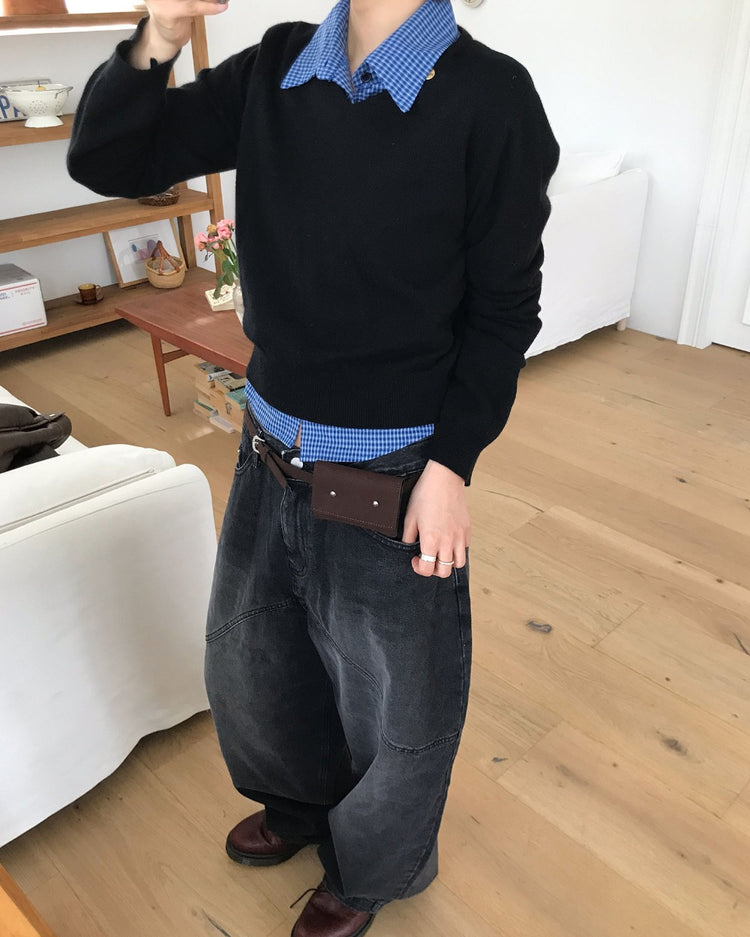 復古亮色格紋細節修腰襯衫