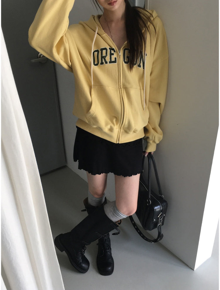 美色做舊字母連帽外套