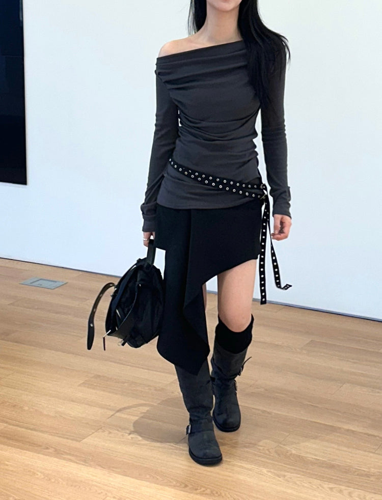 不規則下擺扣鈕短裙