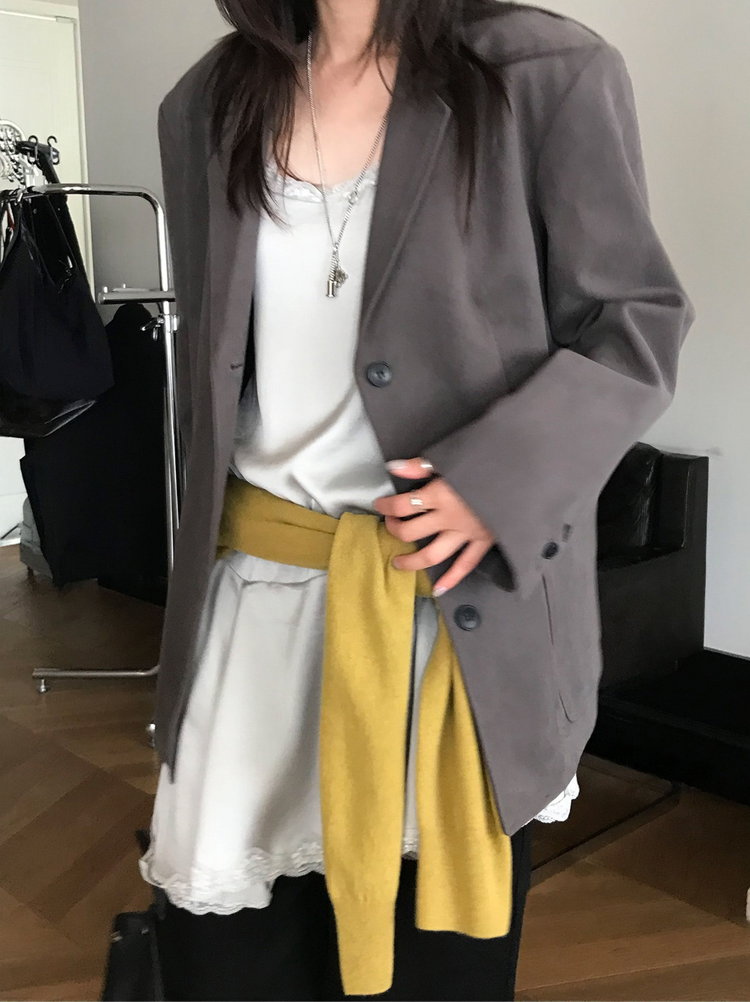 霧光澤蕾絲細節連身裙