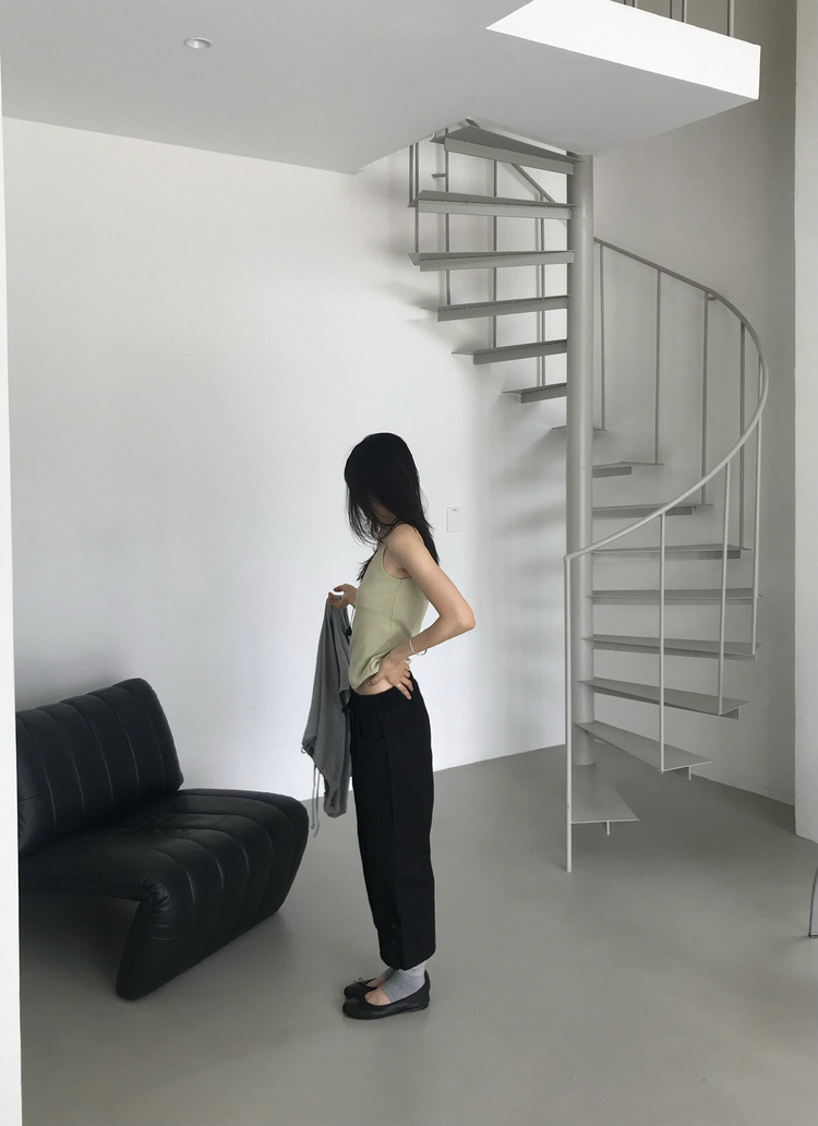 美色細帶交疊背心