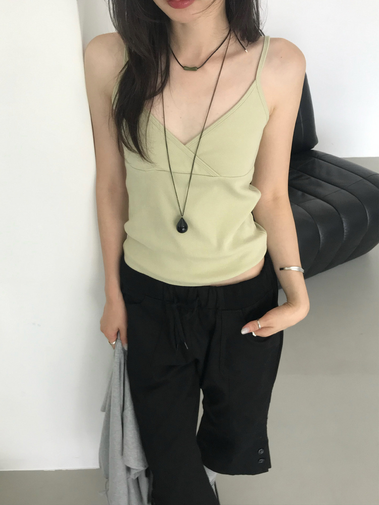 美色細帶交疊背心