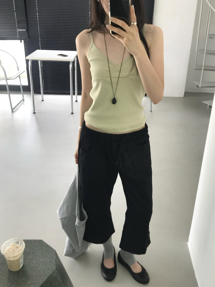 美色細帶交疊背心