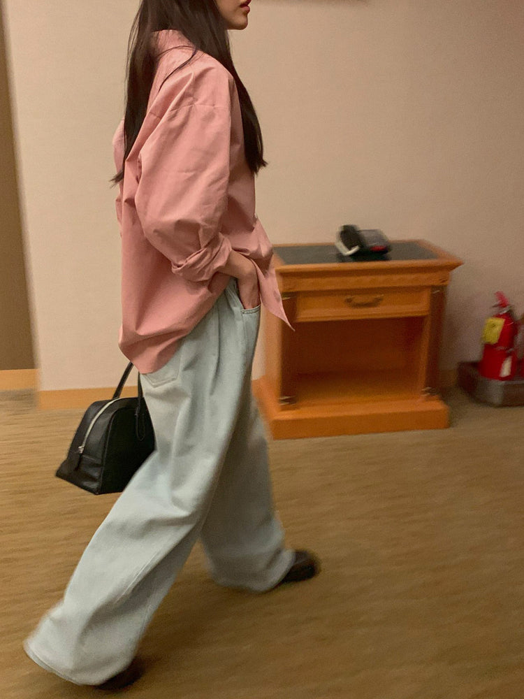 側壓褶細節廓形牛仔褲