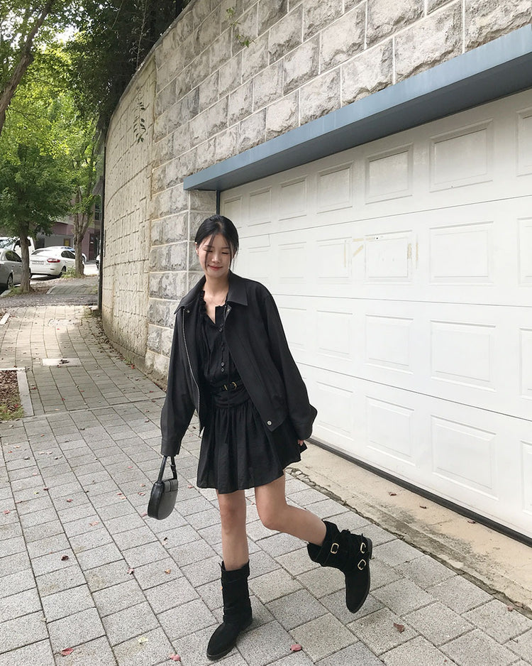 美色銀標細節翻領外套