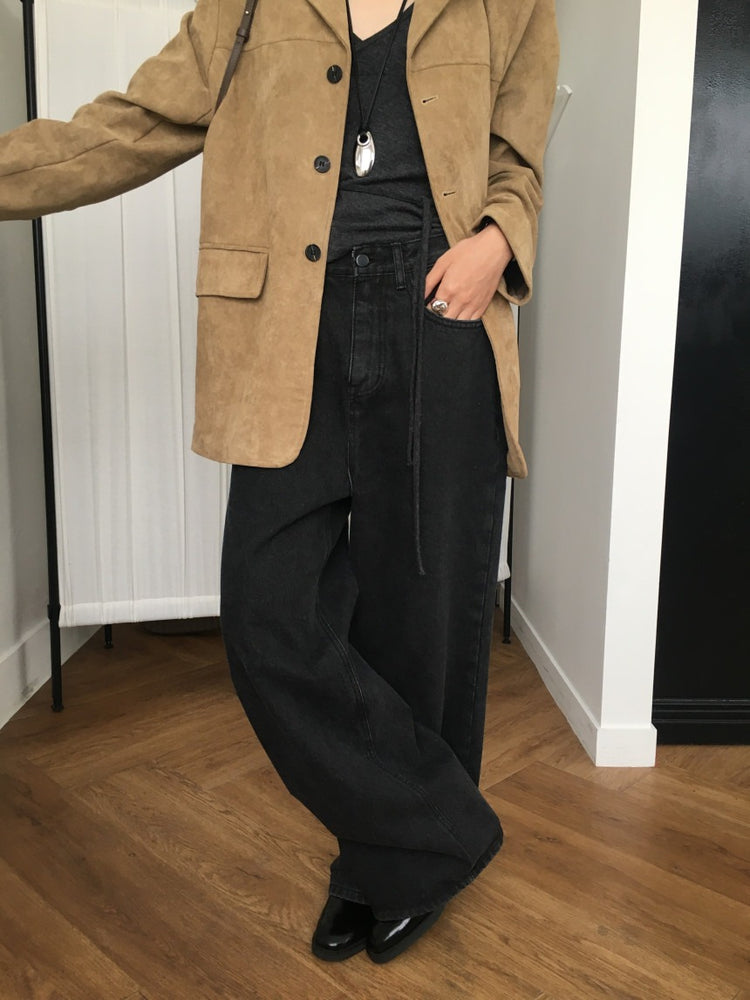 (現)基礎黑灰闊牛仔褲